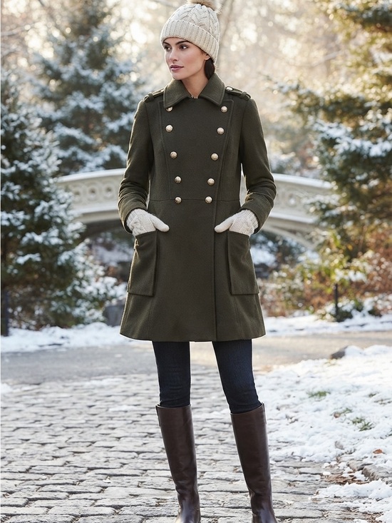 Zara Jackets & Blazers - ZARA Double-Breasted Olive Wool Pea Coat